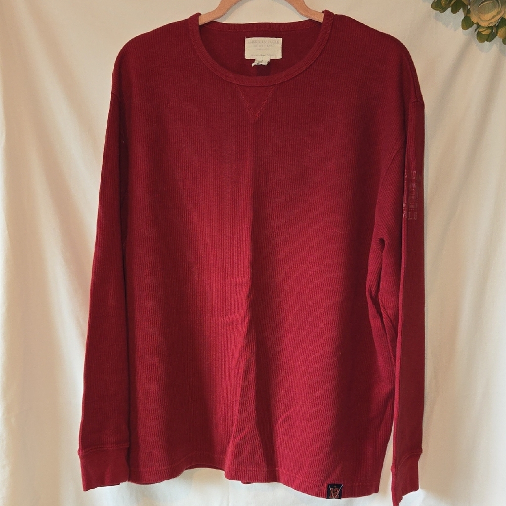 American Eagle Outfitters Vintage Y2KMens Red Ribbed Crewneck Sweater Size Large